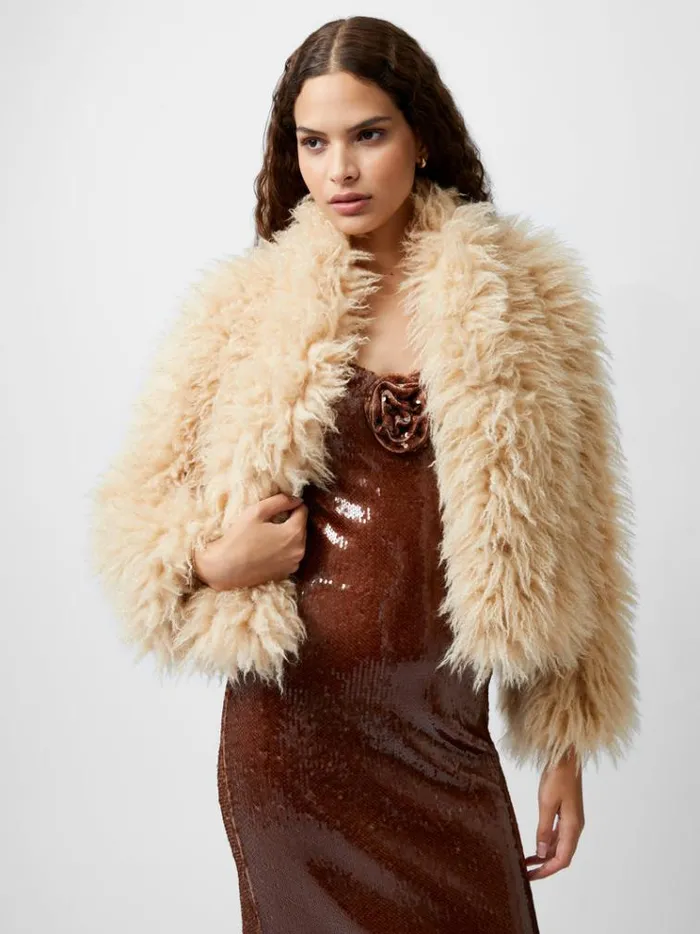 French Connection Coats and Jackets Harvey Faux Fur Jacket Light Beige 8211 Woman