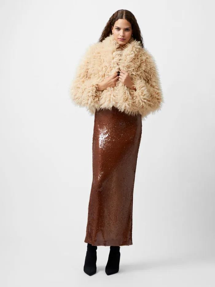 French Connection Coats and Jackets Harvey Faux Fur Jacket Light Beige 8211 Woman