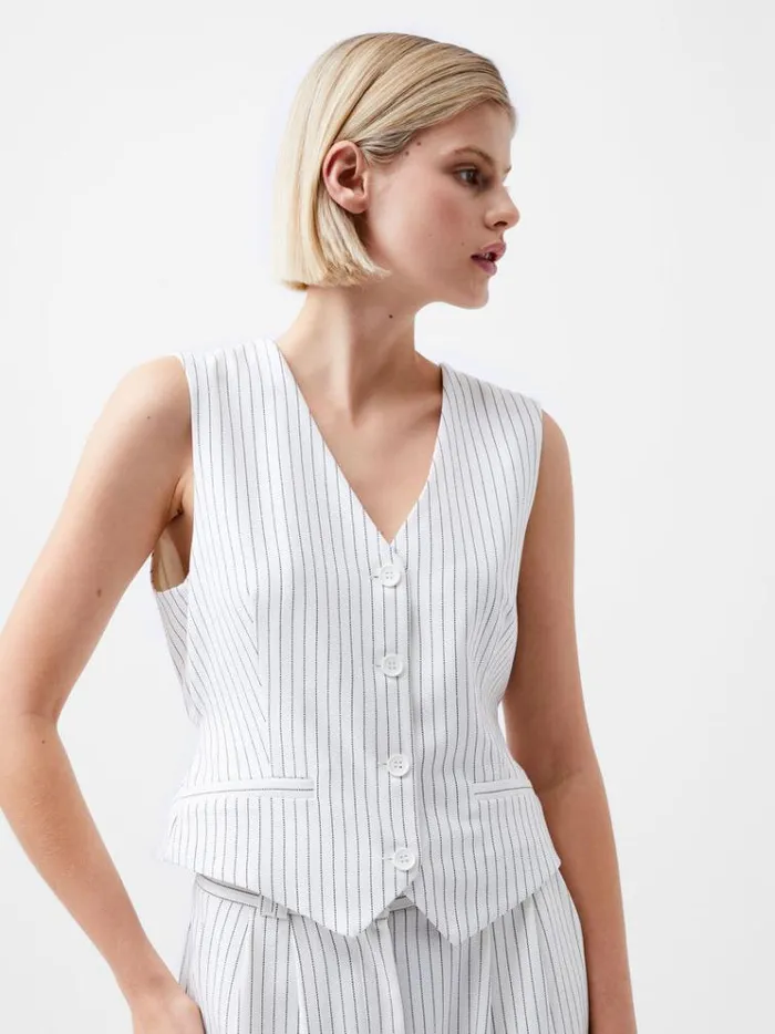 French Connection Coats and Jackets Pinstripe Cropped Waistcoat Whiteblack 8211 Woman French Connection Coats and Jackets Pinstripe Cropped Waistcoat Whiteblack 8211 Woman