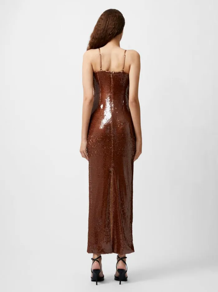 French Connection Dresses Beatrice Sequin Strappy Corsage Maxi Dress Brown Sequin 8211 Woman