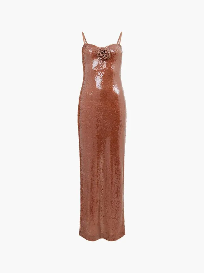 French Connection Dresses Beatrice Sequin Strappy Corsage Maxi Dress Brown Sequin 8211 Woman