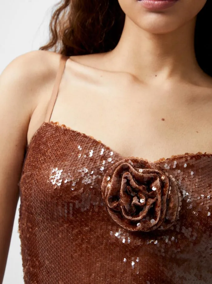French Connection Dresses Beatrice Sequin Strappy Corsage Maxi Dress Brown Sequin 8211 Woman