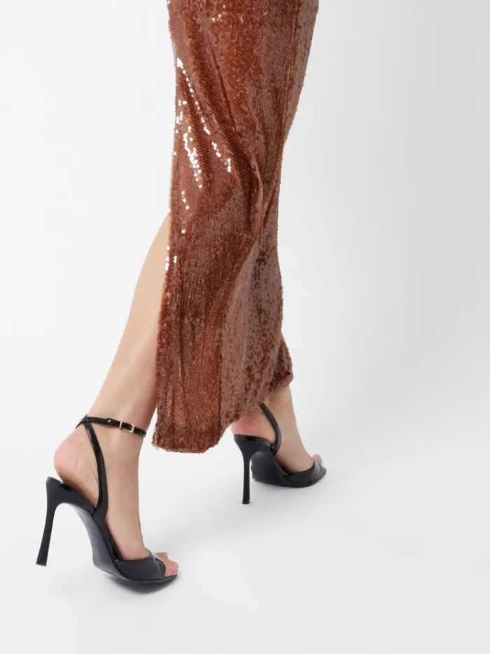 French Connection Dresses Beatrice Sequin Strappy Corsage Maxi Dress Brown Sequin 8211 Woman