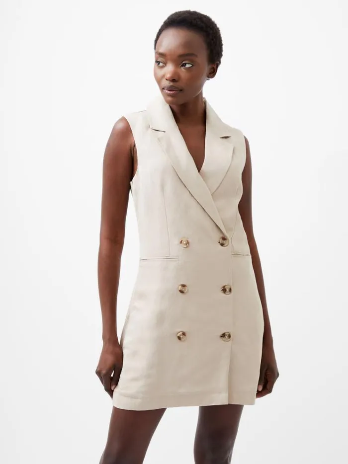 French Connection Dresses Birdie Linen Sleeveless Blazer Dress Wild Wheat 8211 Woman French Connection Dresses Birdie Linen Sleeveless Blazer Dress Wild Wheat 8211 Woman