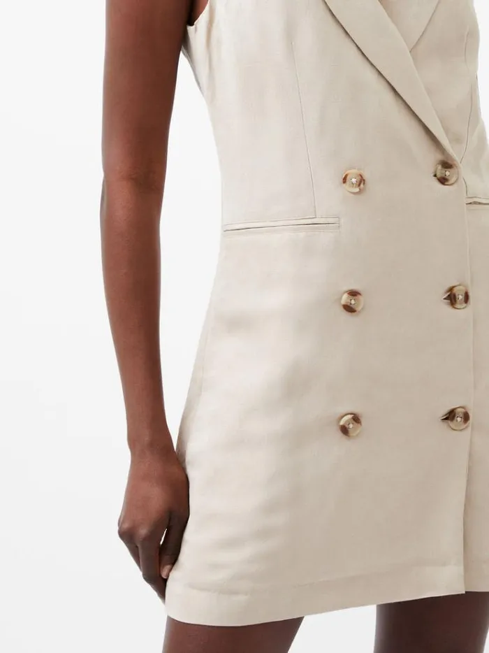 French Connection Dresses Birdie Linen Sleeveless Blazer Dress Wild Wheat 8211 Woman
