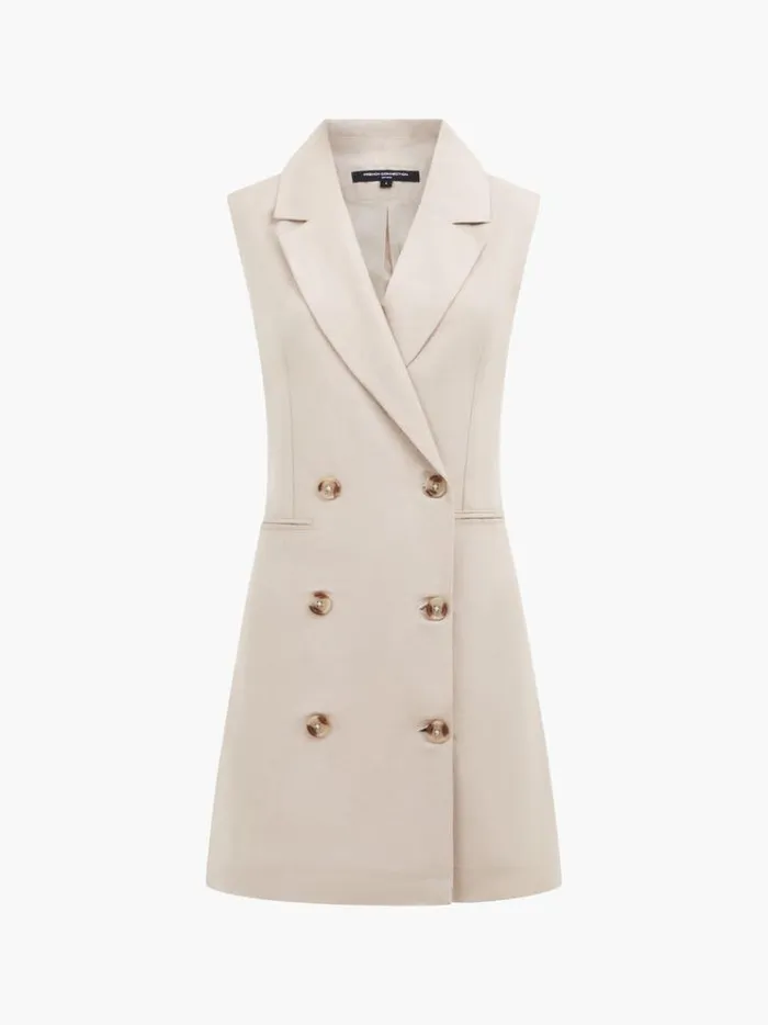 French Connection Dresses Birdie Linen Sleeveless Blazer Dress Wild Wheat 8211 Woman