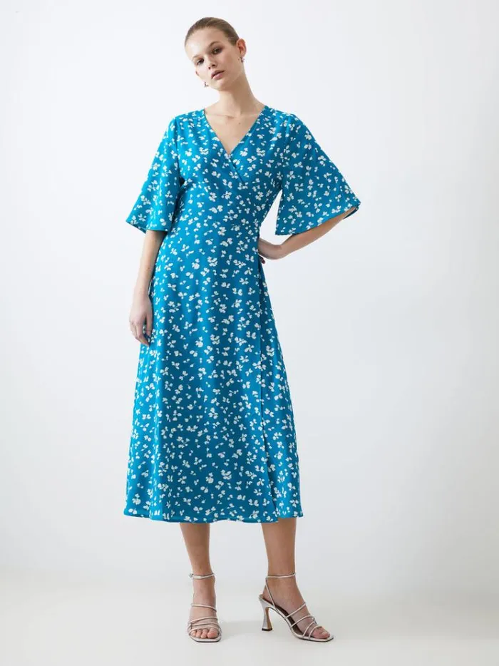 French Connection Dresses Bonita Wrap Angel Dress Peacockwhite 8211 Woman