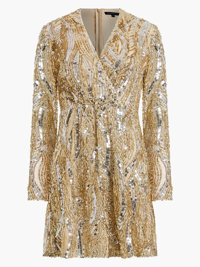 French Connection Dresses Deniz Embellished Mini Dress Cementgold 8211 Woman