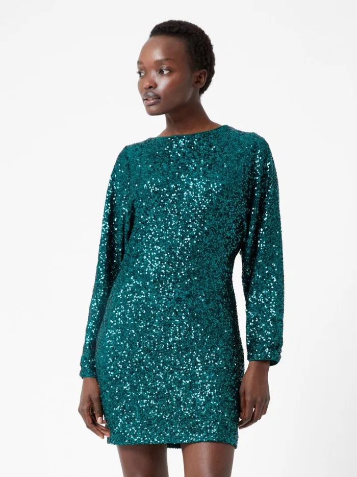 French Connection Dresses Elena Sequin Bow Back Mini Dress Forest 8211 Woman