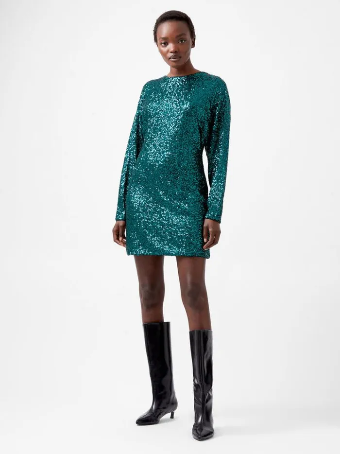 French Connection Dresses Elena Sequin Bow Back Mini Dress Forest 8211 Woman