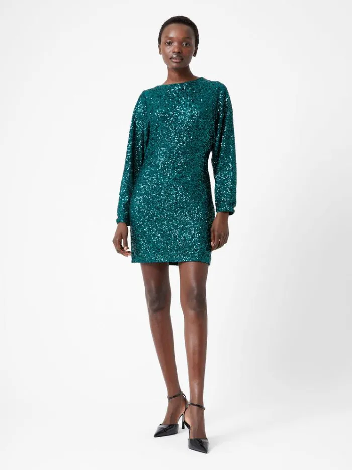 French Connection Dresses Elena Sequin Bow Back Mini Dress Forest 8211 Woman