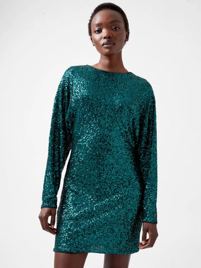 French Connection Dresses Elena Sequin Bow Back Mini Dress Forest 8211 Woman