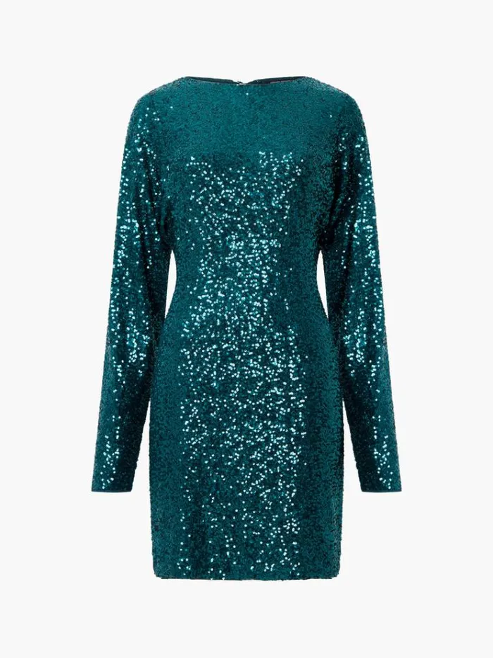 French Connection Dresses Elena Sequin Bow Back Mini Dress Forest 8211 Woman