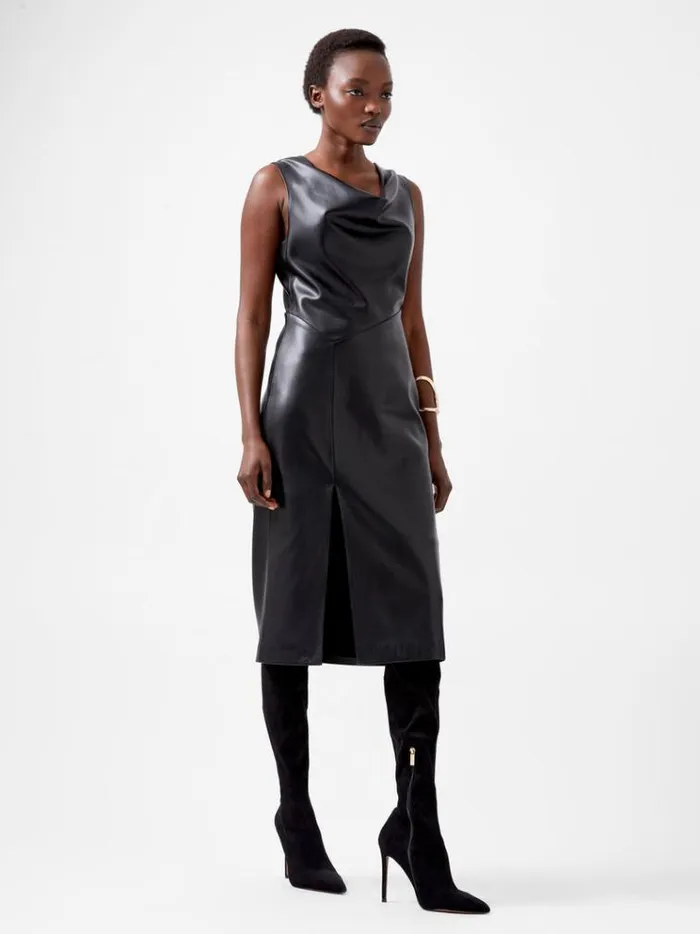 French Connection Dresses Elettra Recycled Pu Cowl Neck Sleeveless Midi Dress Blackout 8211 Woman French Connection Dresses Elettra Recycled Pu Cowl Neck Sleeveless Midi Dress Blackout 8211 Woman