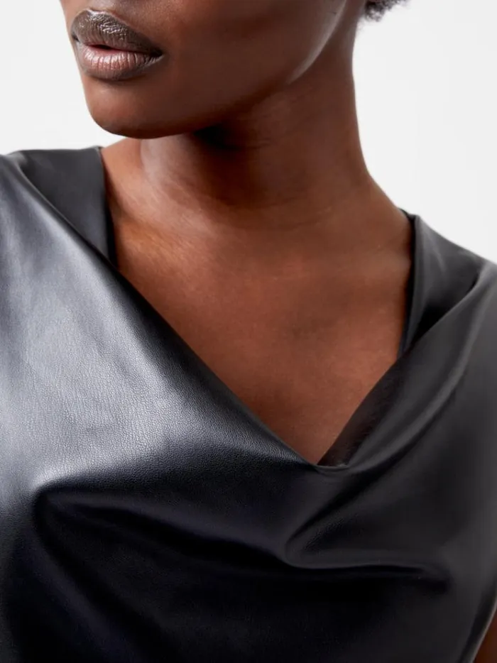 French Connection Dresses Elettra Recycled Pu Cowl Neck Sleeveless Midi Dress Blackout 8211 Woman