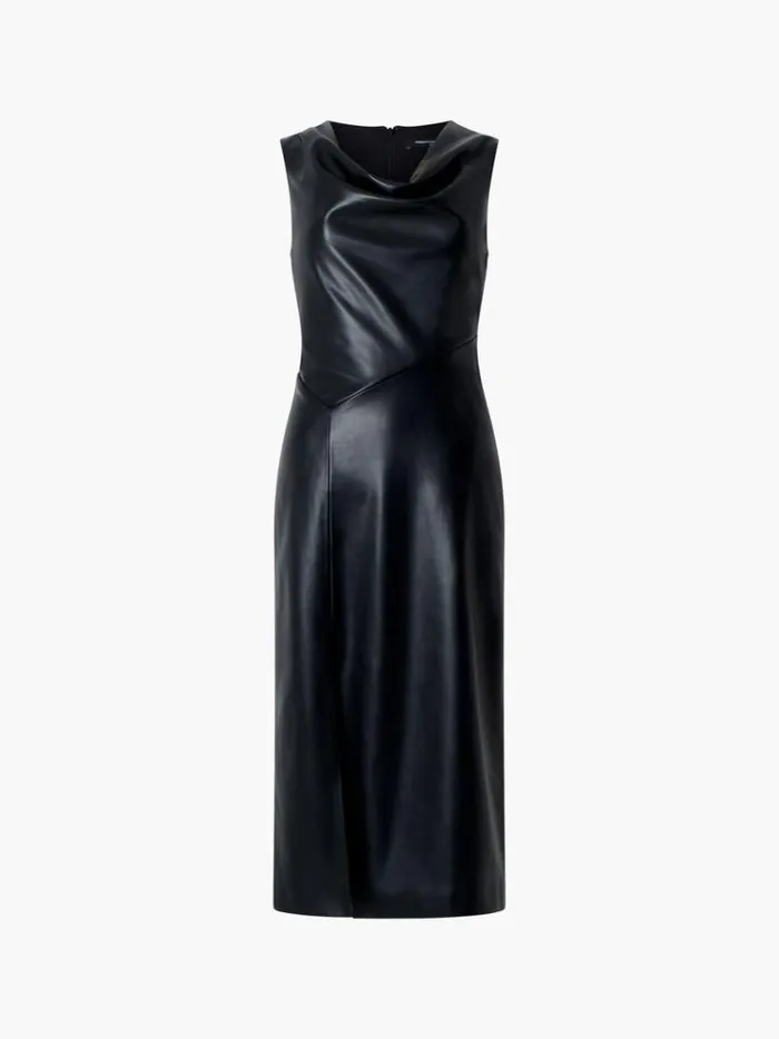 French Connection Dresses Elettra Recycled Pu Cowl Neck Sleeveless Midi Dress Blackout 8211 Woman