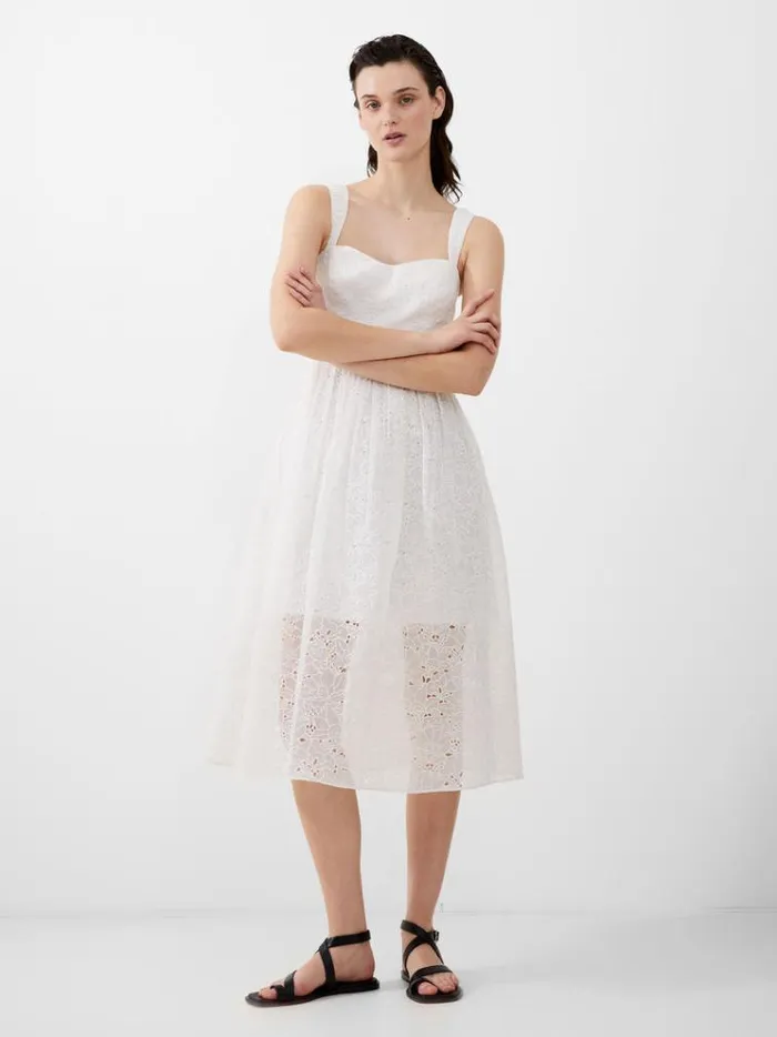 French Connection Dresses Embroidered Lace Strappy Dress Summer White 8211 Woman