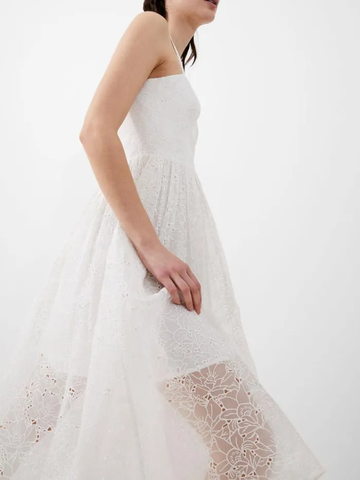 French Connection Dresses Embroidered Lace Strappy Dress Summer White 8211 Woman