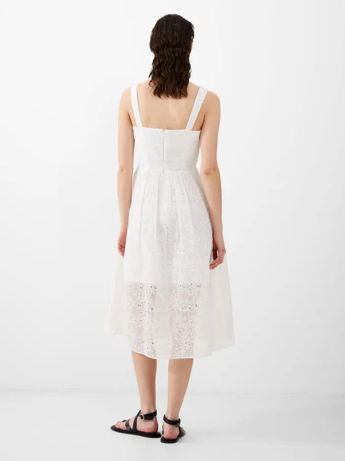 French Connection Dresses Embroidered Lace Strappy Dress Summer White 8211 Woman