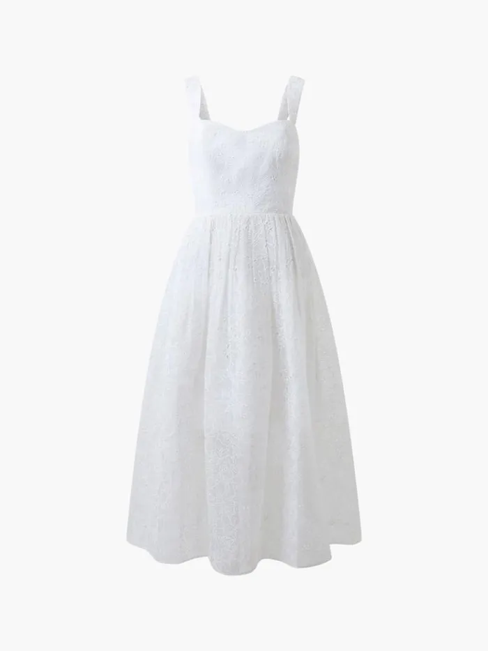 French Connection Dresses Embroidered Lace Strappy Dress Summer White 8211 Woman