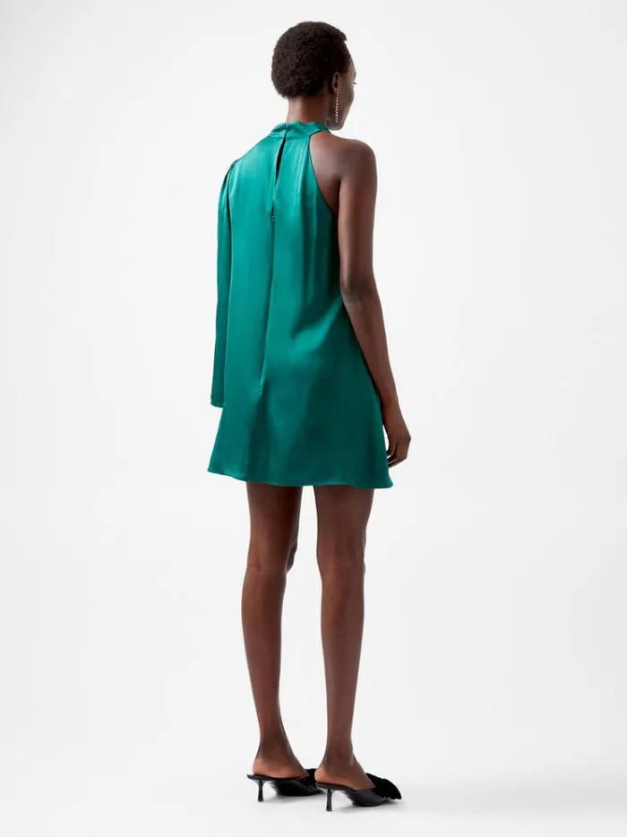 French Connection Dresses Ennis Eco Satin Asymmetric Mini Dress Forest 8211 Woman