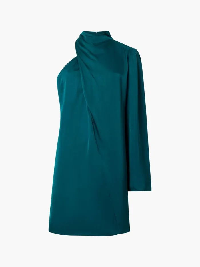French Connection Dresses Ennis Eco Satin Asymmetric Mini Dress Forest 8211 Woman