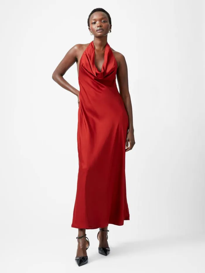 French Connection Dresses Ennis Eco Satin Halterneck Midi Dress Wine 8211 Woman