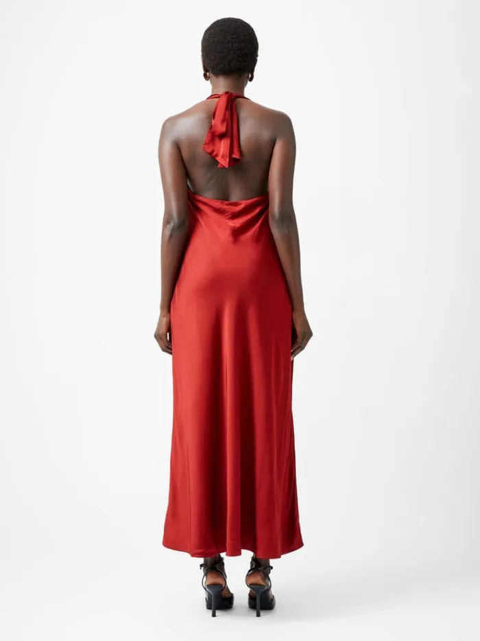 French Connection Dresses Ennis Eco Satin Halterneck Midi Dress Wine 8211 Woman