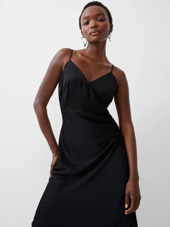 French Connection Dresses Ennis Eco Satin Slip Midi Dress Blackout 8211 Woman French Connection Dresses Ennis Eco Satin Slip Midi Dress Blackout 8211 Woman