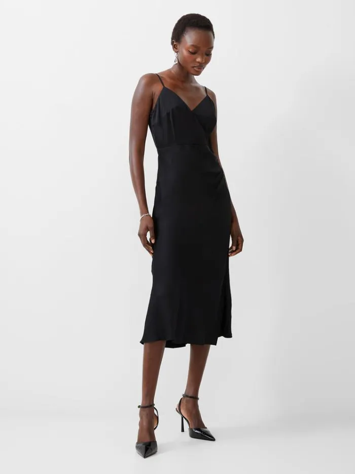 French Connection Dresses Ennis Eco Satin Slip Midi Dress Blackout 8211 Woman
