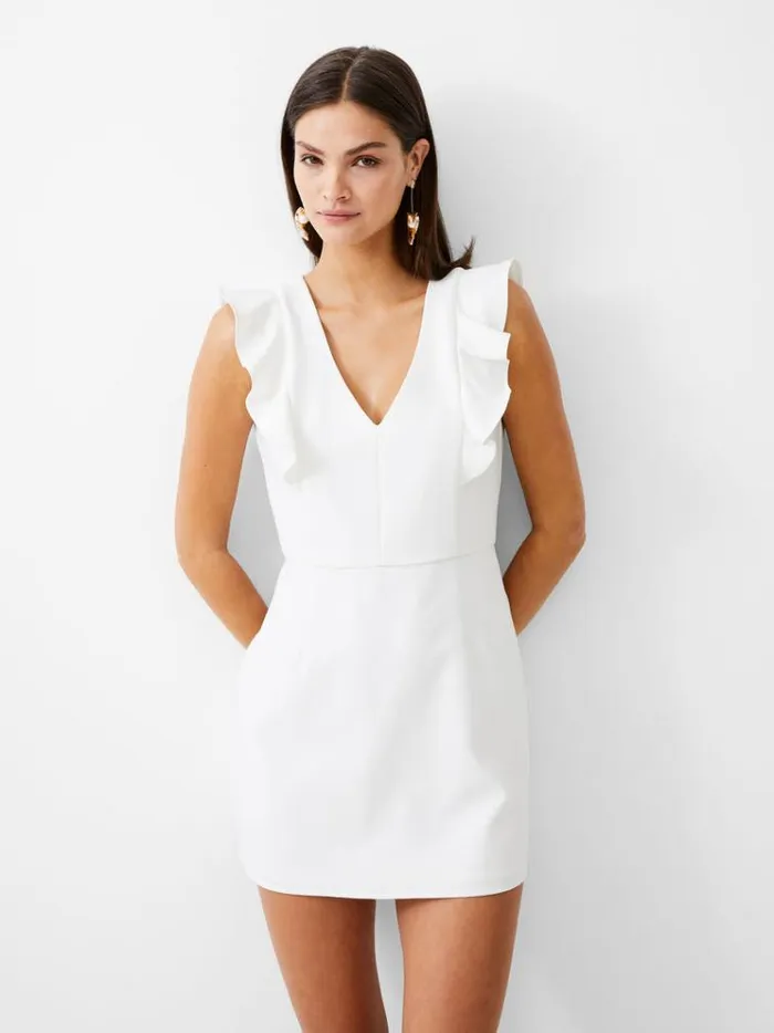 French Connection Dresses Frill Vee Tailored Mini Dress Summer White 8211 Woman French Connection Dresses Frill Vee Tailored Mini Dress Summer White 8211 Woman