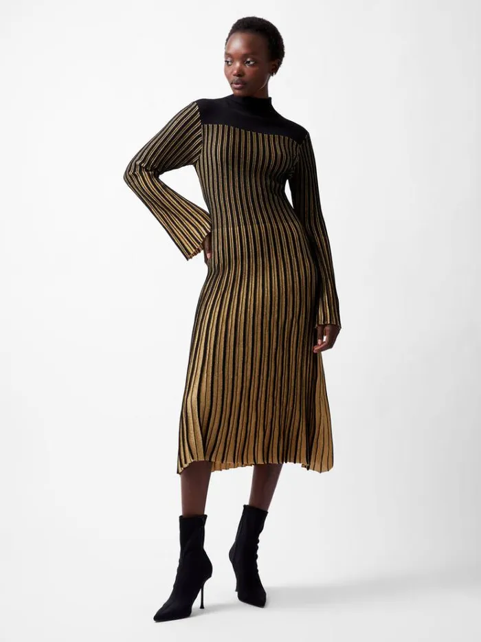 French Connection Dresses Journee Mari Lurex Long Sleeve Dress Blackout 8211 Woman