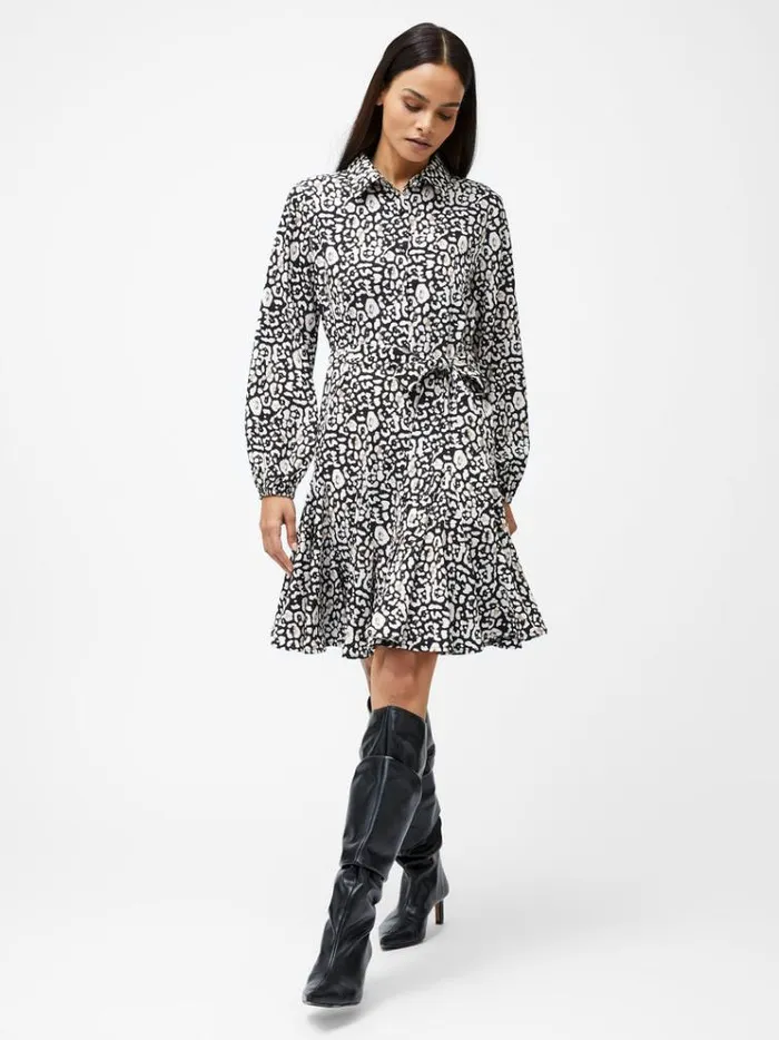 French Connection Dresses Leopard Print Collared Swing Dress Black Multi 8211 Woman French Connection Dresses Leopard Print Collared Swing Dress Black Multi 8211 Woman