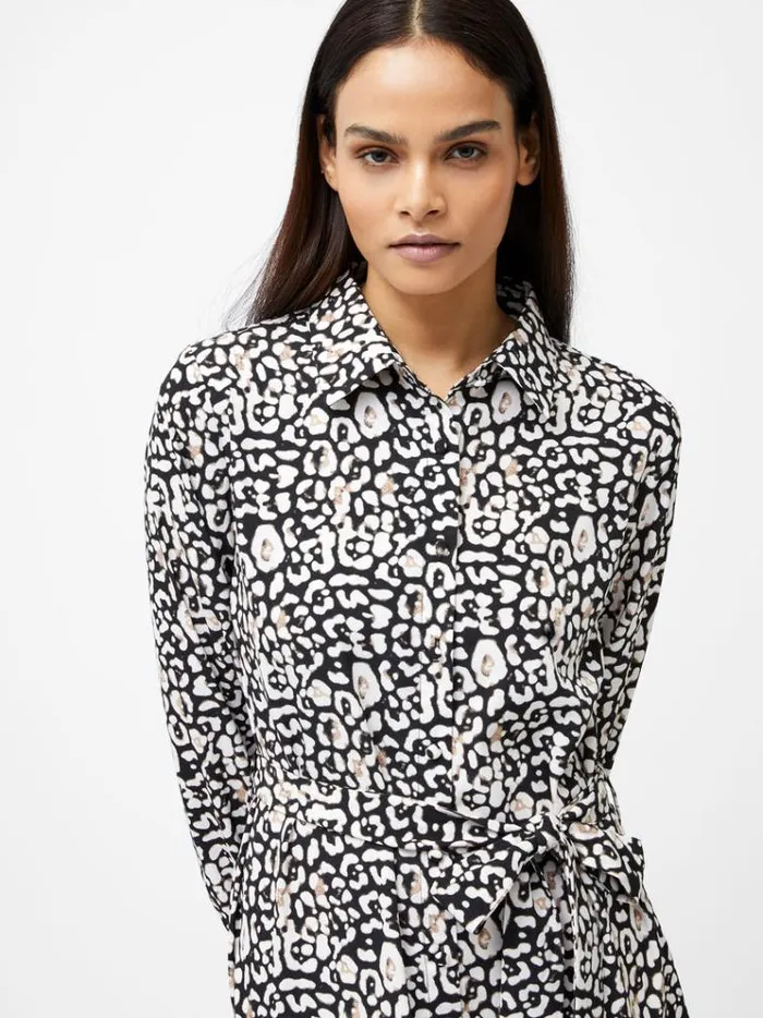 French Connection Dresses Leopard Print Collared Swing Dress Black Multi 8211 Woman
