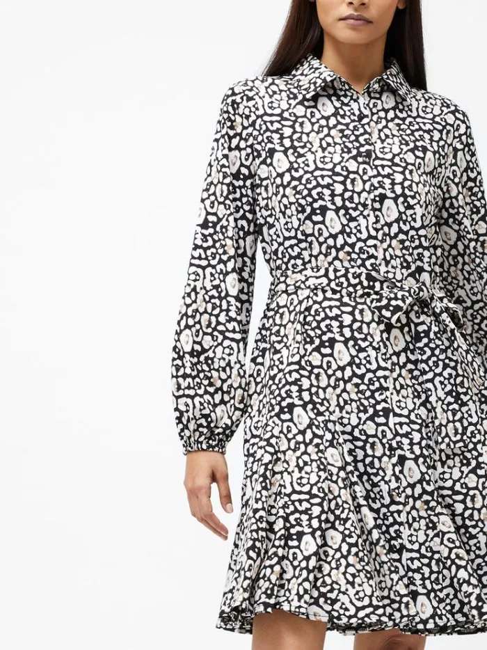 French Connection Dresses Leopard Print Collared Swing Dress Black Multi 8211 Woman