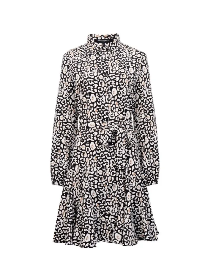 French Connection Dresses Leopard Print Collared Swing Dress Black Multi 8211 Woman