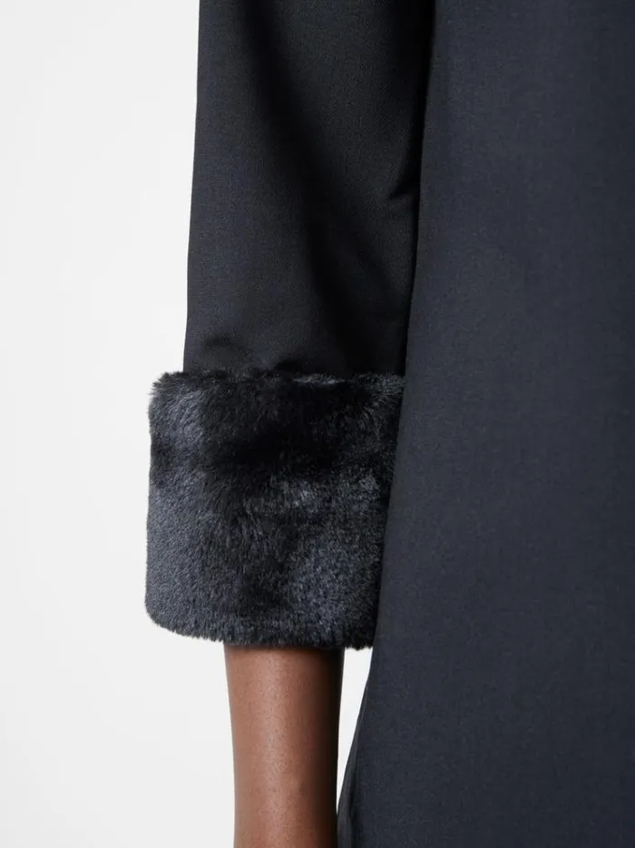 French Connection Dresses Luxe Faux Fur Three Quarter Sleeve Cuffs Mini Dress Black 8211 Woman