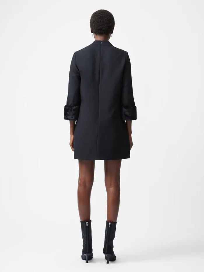 French Connection Dresses Luxe Faux Fur Three Quarter Sleeve Cuffs Mini Dress Black 8211 Woman