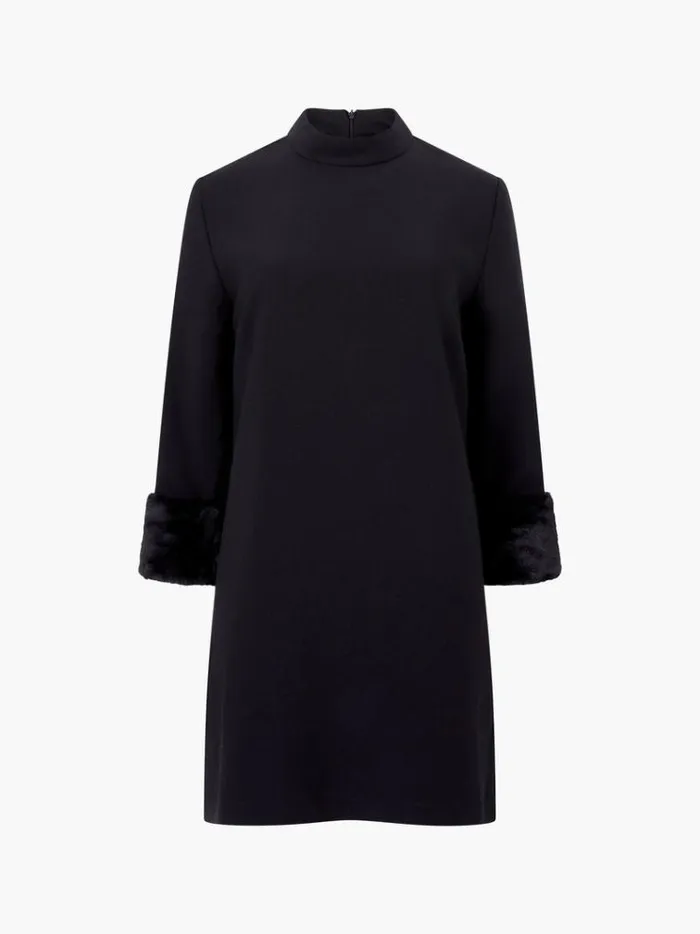 French Connection Dresses Luxe Faux Fur Three Quarter Sleeve Cuffs Mini Dress Black 8211 Woman
