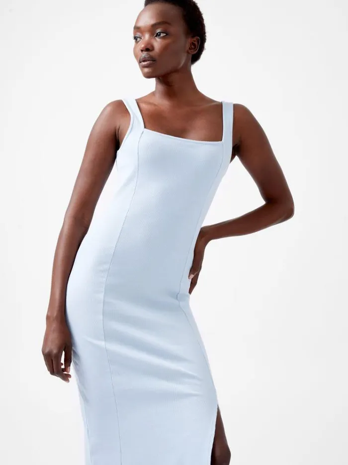 French Connection Dresses Rassia Rib Square Neck Midi Dress Cashmere Blue 8211 Woman
