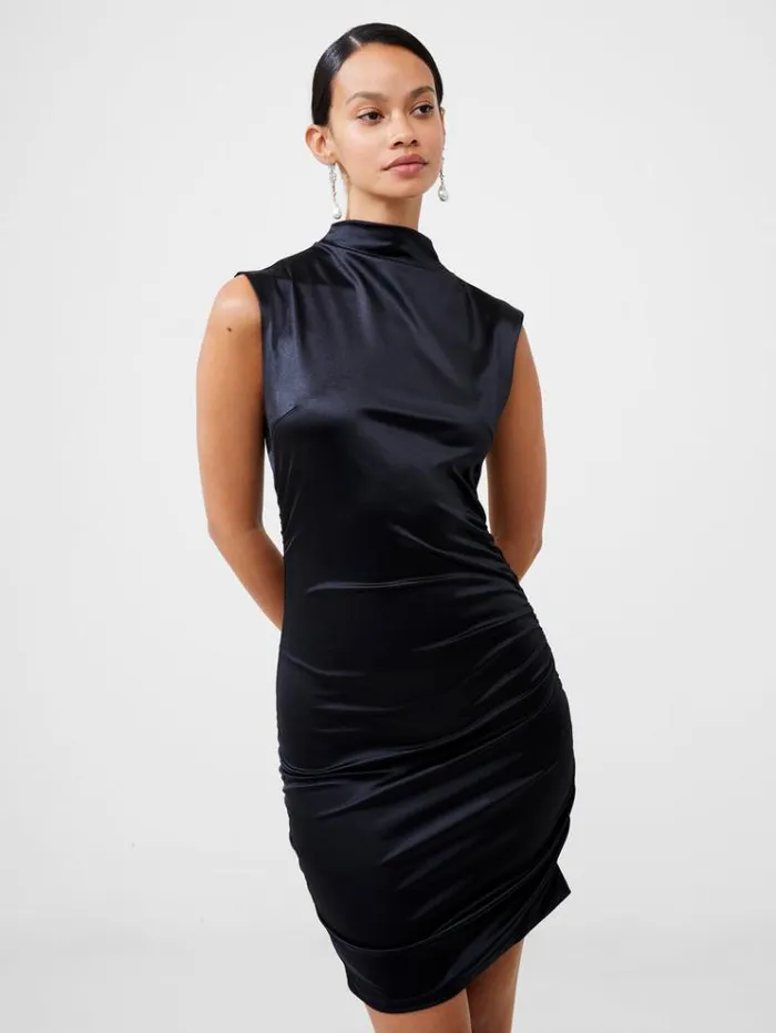 French Connection Dresses Rosita Shine Ruched Mini Dress Blackout 8211 Woman