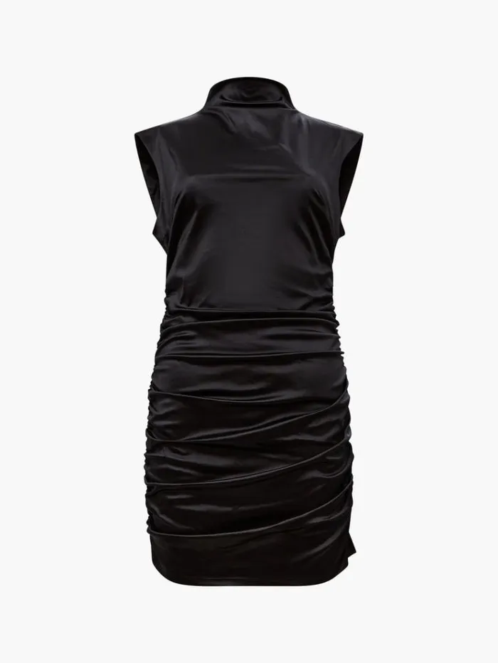 French Connection Dresses Rosita Shine Ruched Mini Dress Blackout 8211 Woman