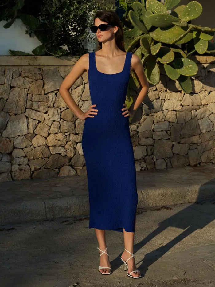 French Connection Dresses Sadie Textured Maxi Dress Royal Blue 8211 Woman