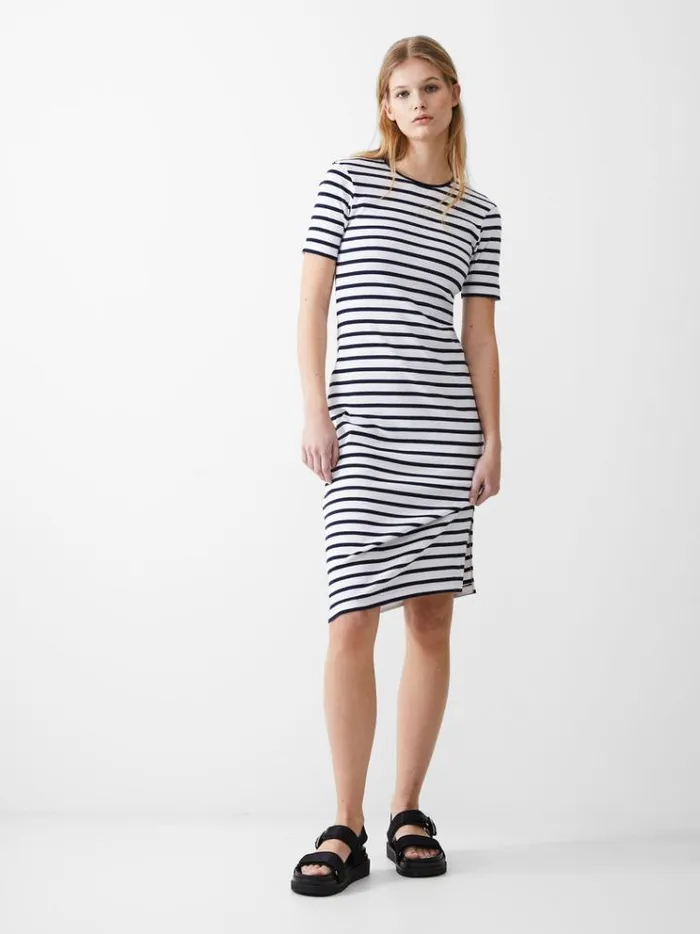 French Connection Dresses Stripe Rib Dress Dk Navywhite 8211 Woman