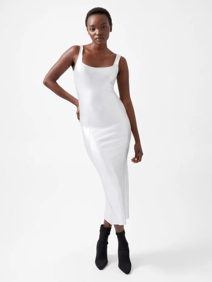 French Connection Dresses Vista Ribbed Foil Coated Midi Dress Silver 8211 Woman French Connection Dresses Vista Ribbed Foil Coated Midi Dress Silver 8211 Woman