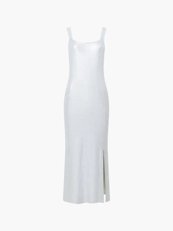 French Connection Dresses Vista Ribbed Foil Coated Midi Dress Silver 8211 Woman