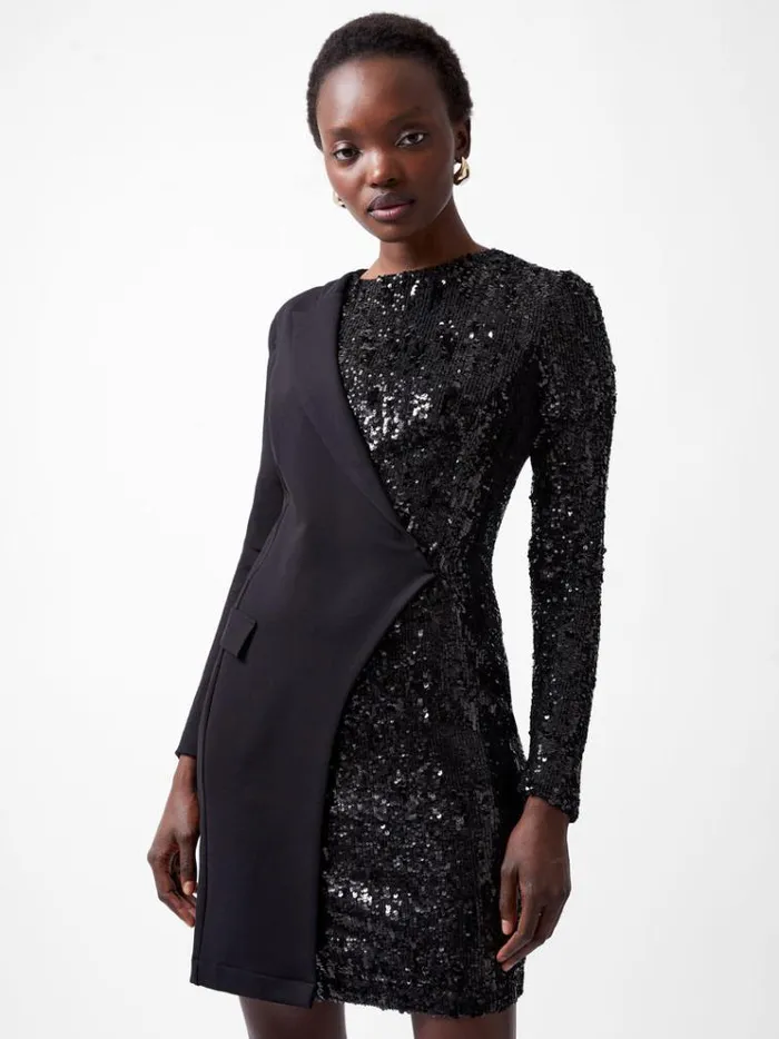 French Connection Dresses Xia Ponte Sequin Jersey Blazer Mini Dress Blackout 8211 Woman