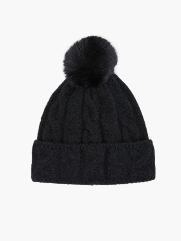 French Connection Hats Cable Knit PomPom Beanie Black 8211 Woman