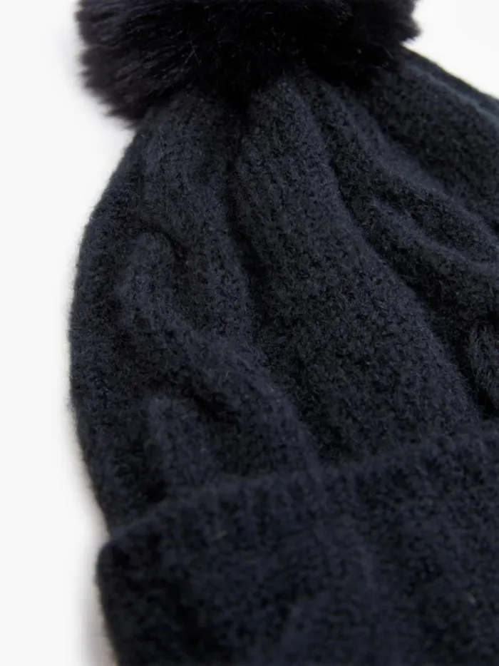 French Connection Hats Cable Knit PomPom Beanie Black 8211 Woman