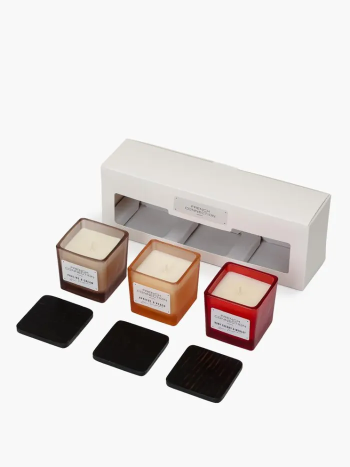French Connection Home Accessories Indulgence Candles Set Of 3 Apricotpralinecherry 8211 Home